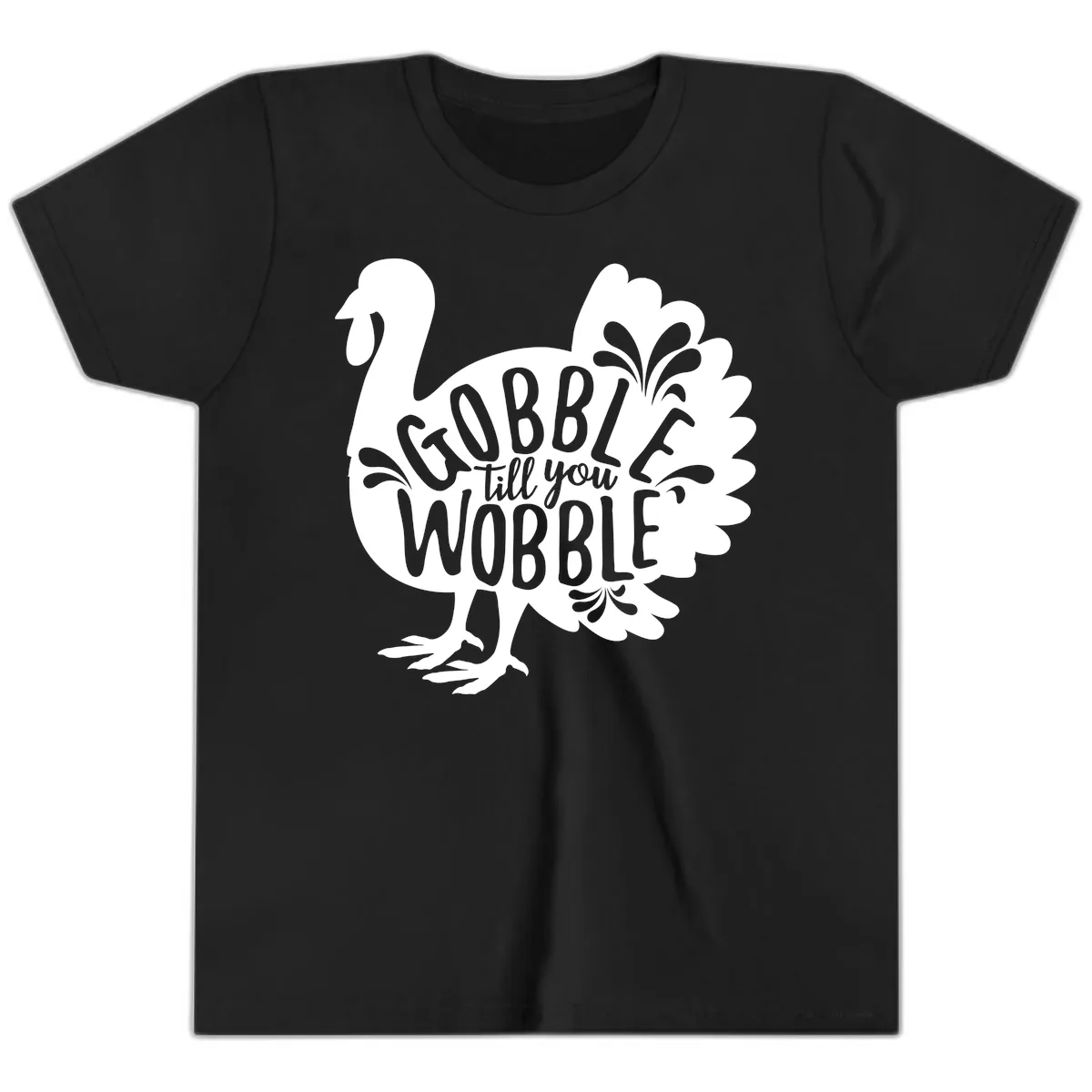Gobble Till You Wobble Turkey Design Youth T-Shirt in Black