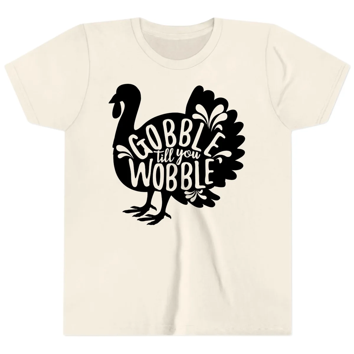 Gobble Till You Wobble Turkey Design Youth T-Shirt in Natural