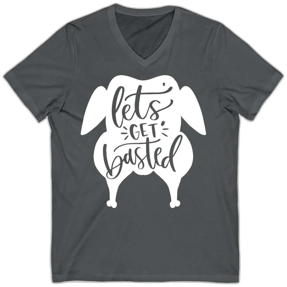 Lets Get Basted Turkey Design V-Neck in Asphalt