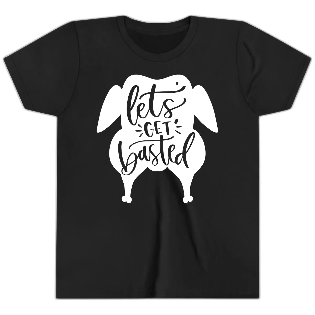 Lets Get Basted Turkey Design Youth T-Shirt in Black