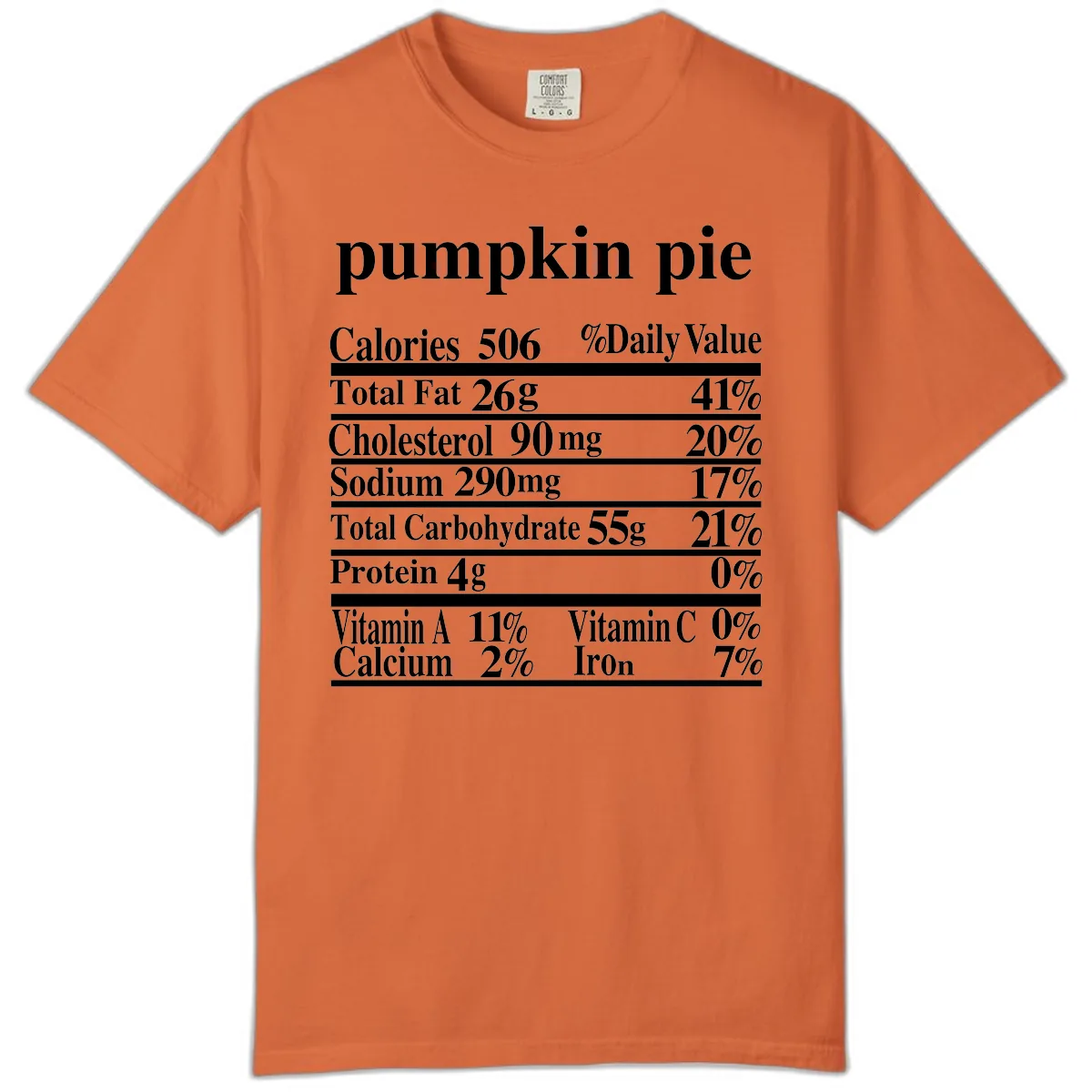 Pumpkin Pie Nutrition Facts Comfort Color in Burnt Orange