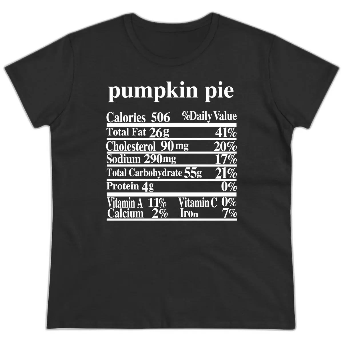 Pumpkin Pie Nutrition Facts Ladies Tee in Black