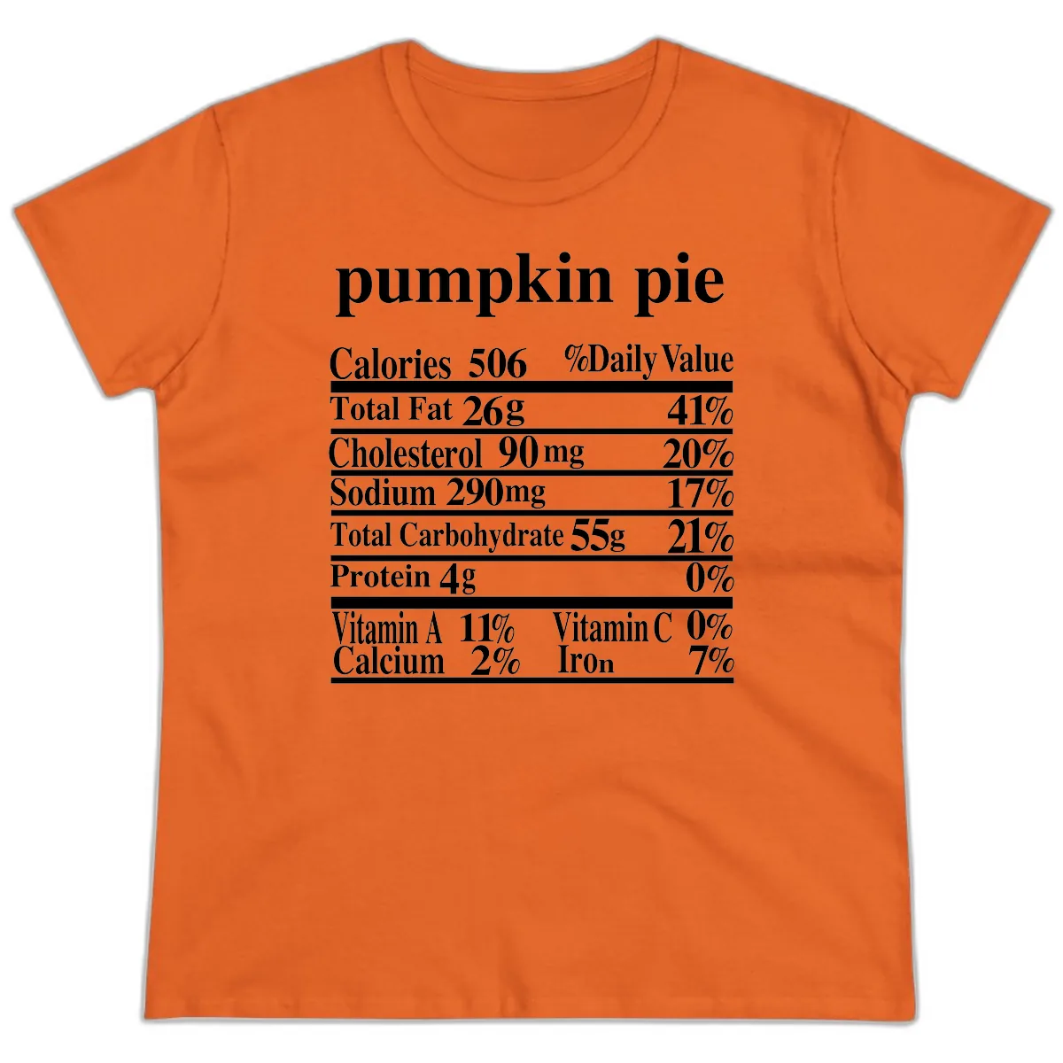 Pumpkin Pie Nutrition Facts Ladies Tee in Orange