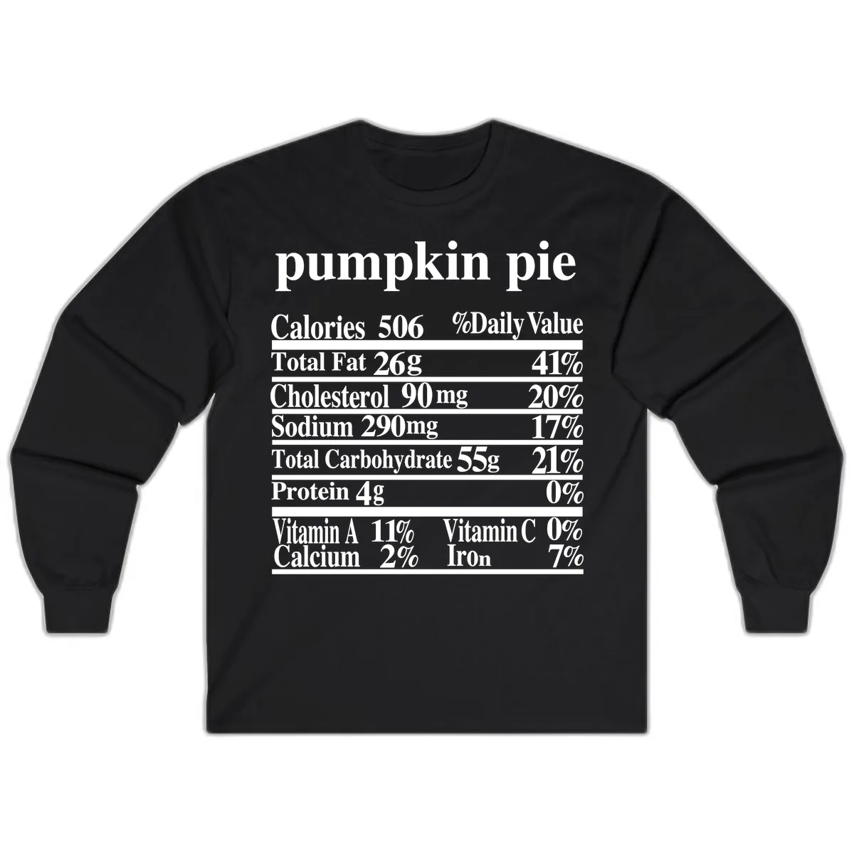 Pumpkin Pie Nutrition Facts Long Sleeve in Black