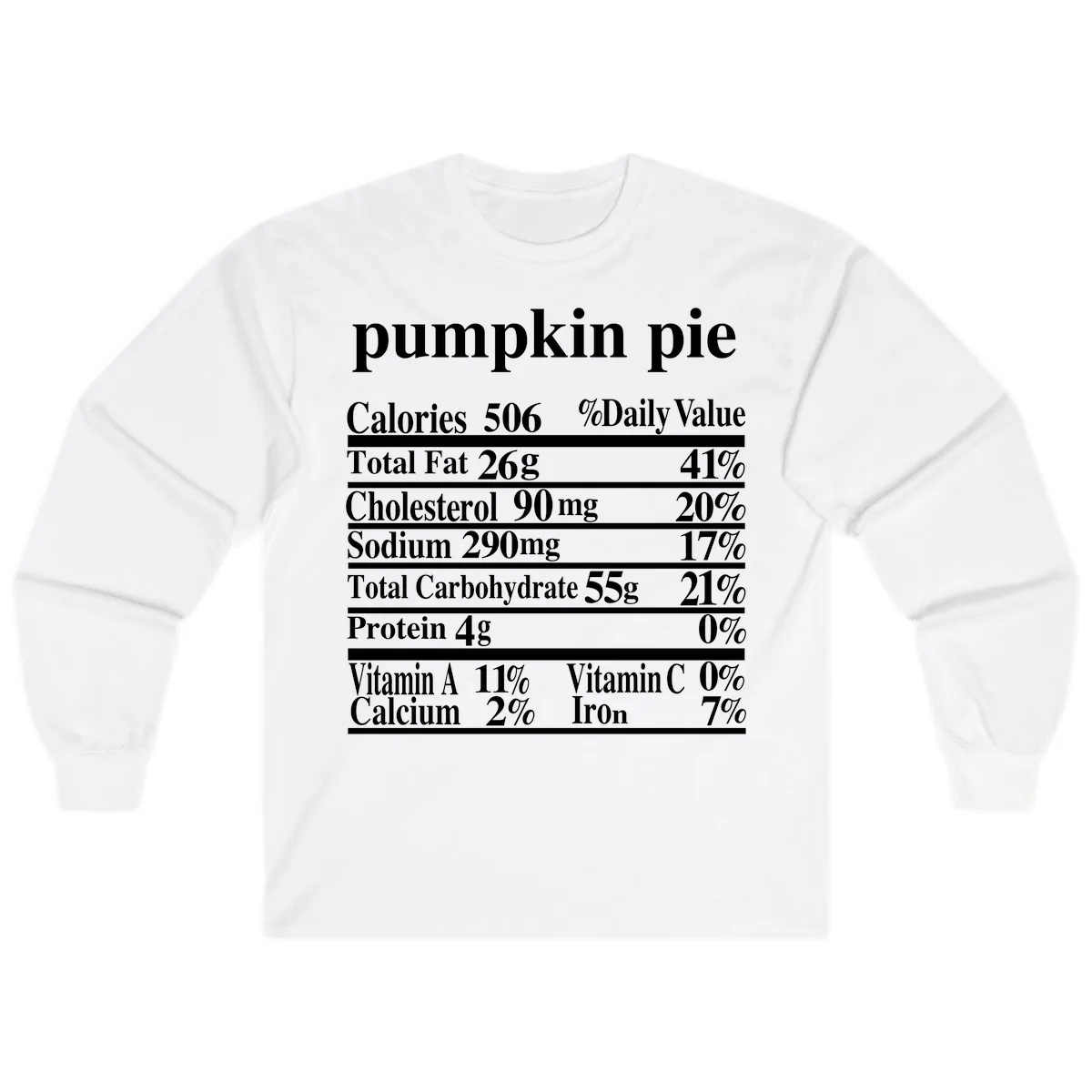 Pumpkin Pie Nutrition Facts Long Sleeve in White