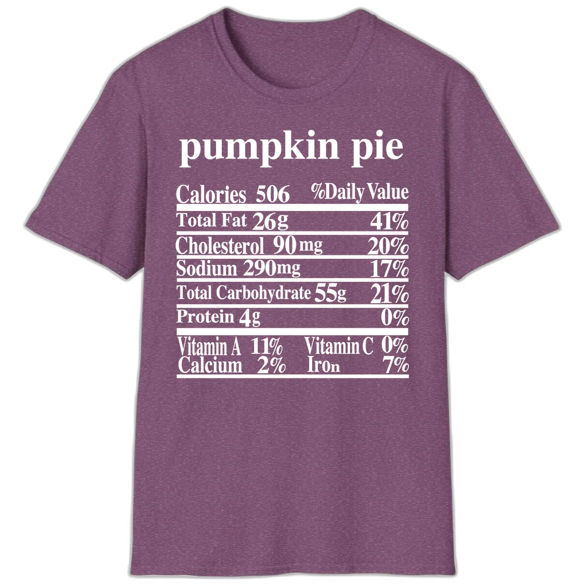 Pumpkin Pie Nutrition Facts T-Shirt in Heather Maroon