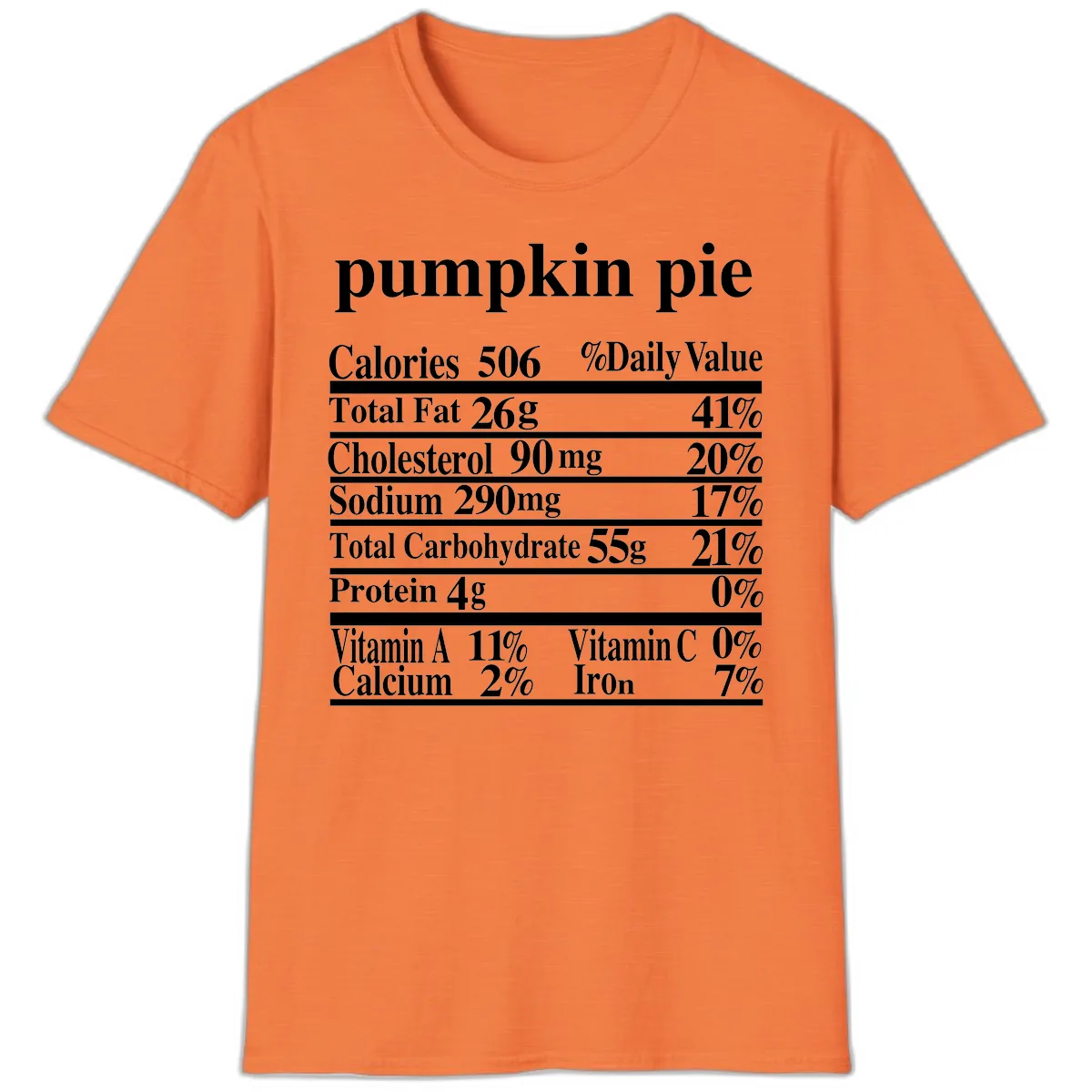 Pumpkin Pie Nutrition Facts T-Shirt in Heather Orange