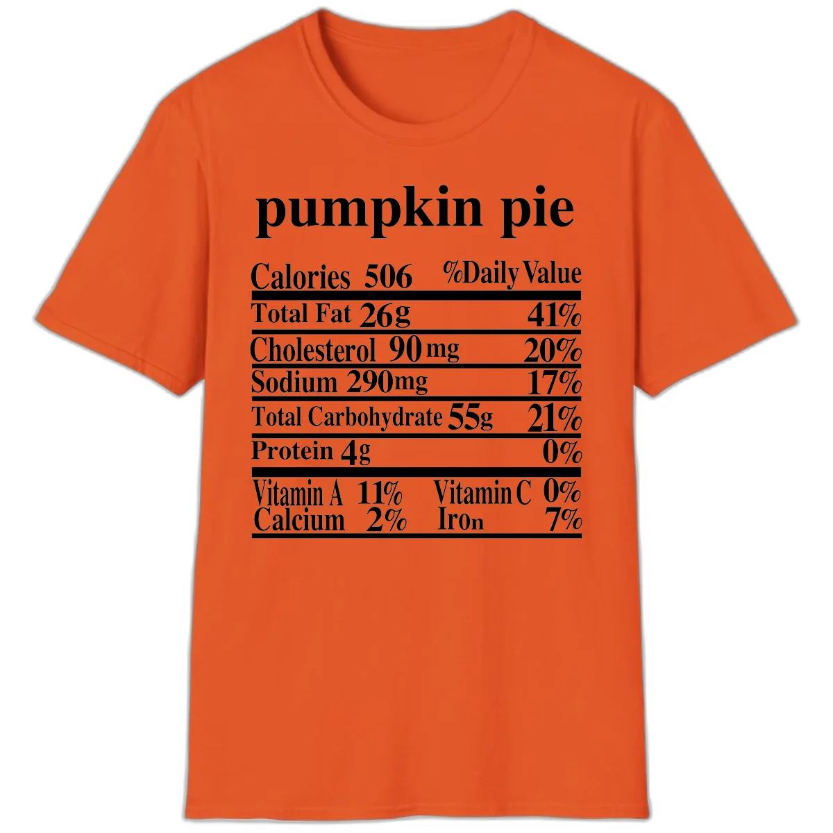 Pumpkin Pie Nutrition Facts T-Shirt in Orange