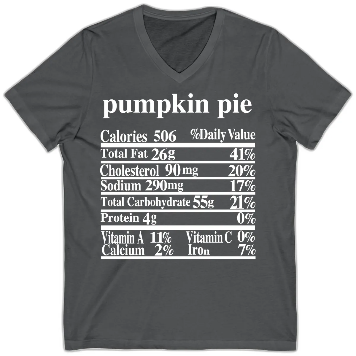 Pumpkin Pie Nutrition Facts V-Neck in Asphalt