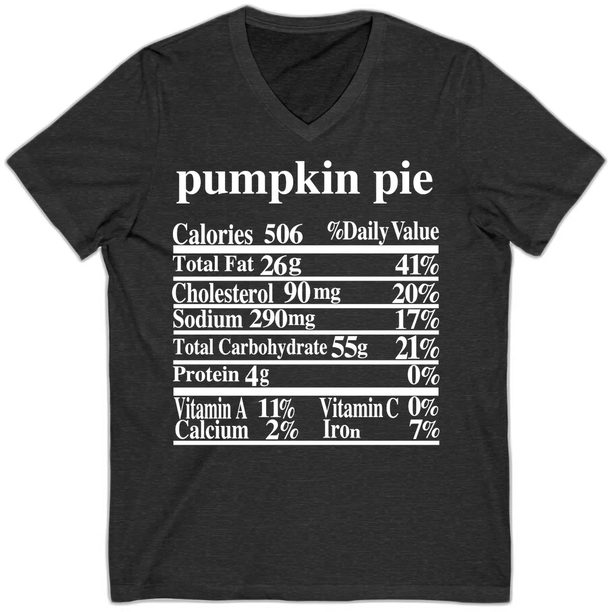 Pumpkin Pie Nutrition Facts V-Neck in Dark Grey Heather