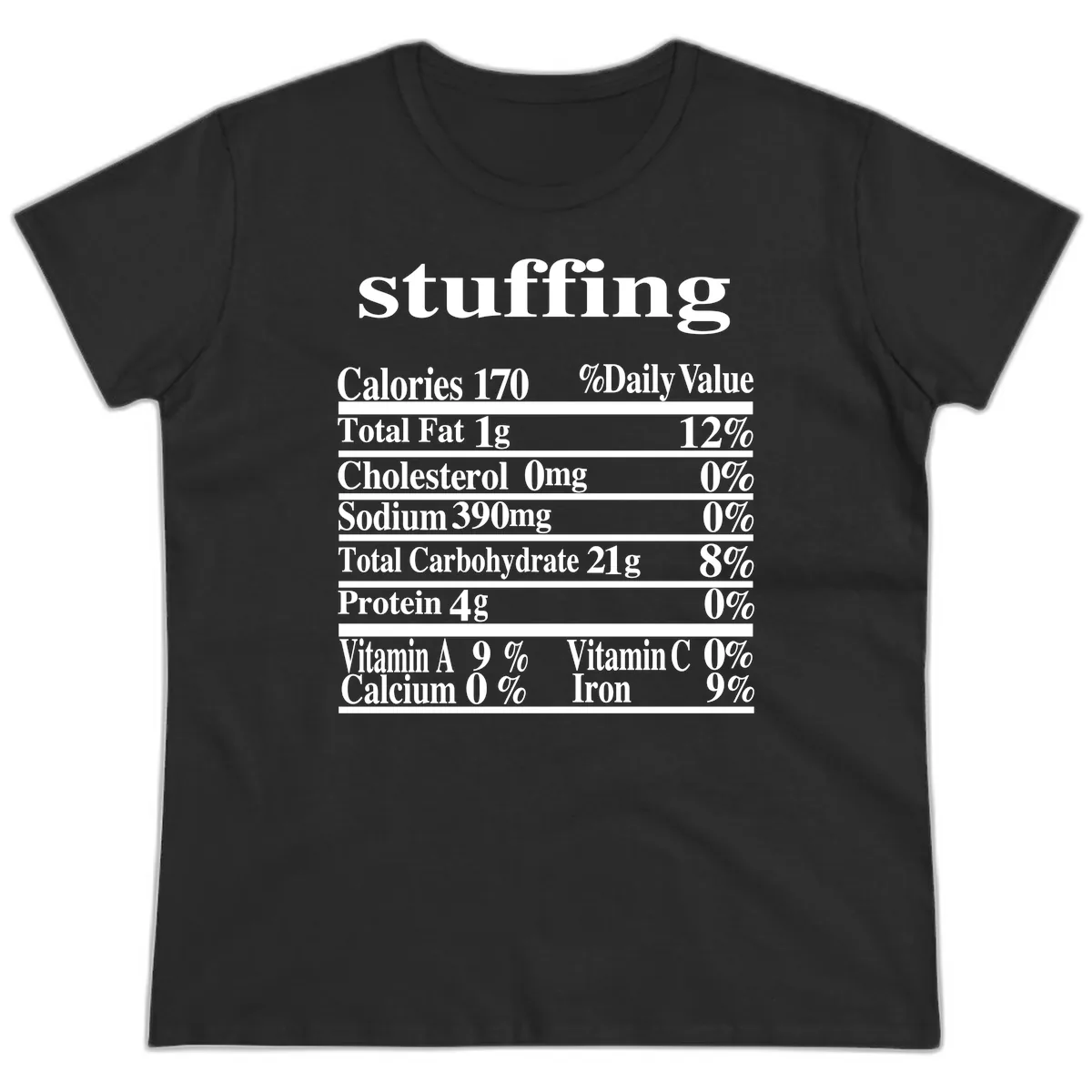 Stuffing Nutrition Facts Ladies Tee in Black