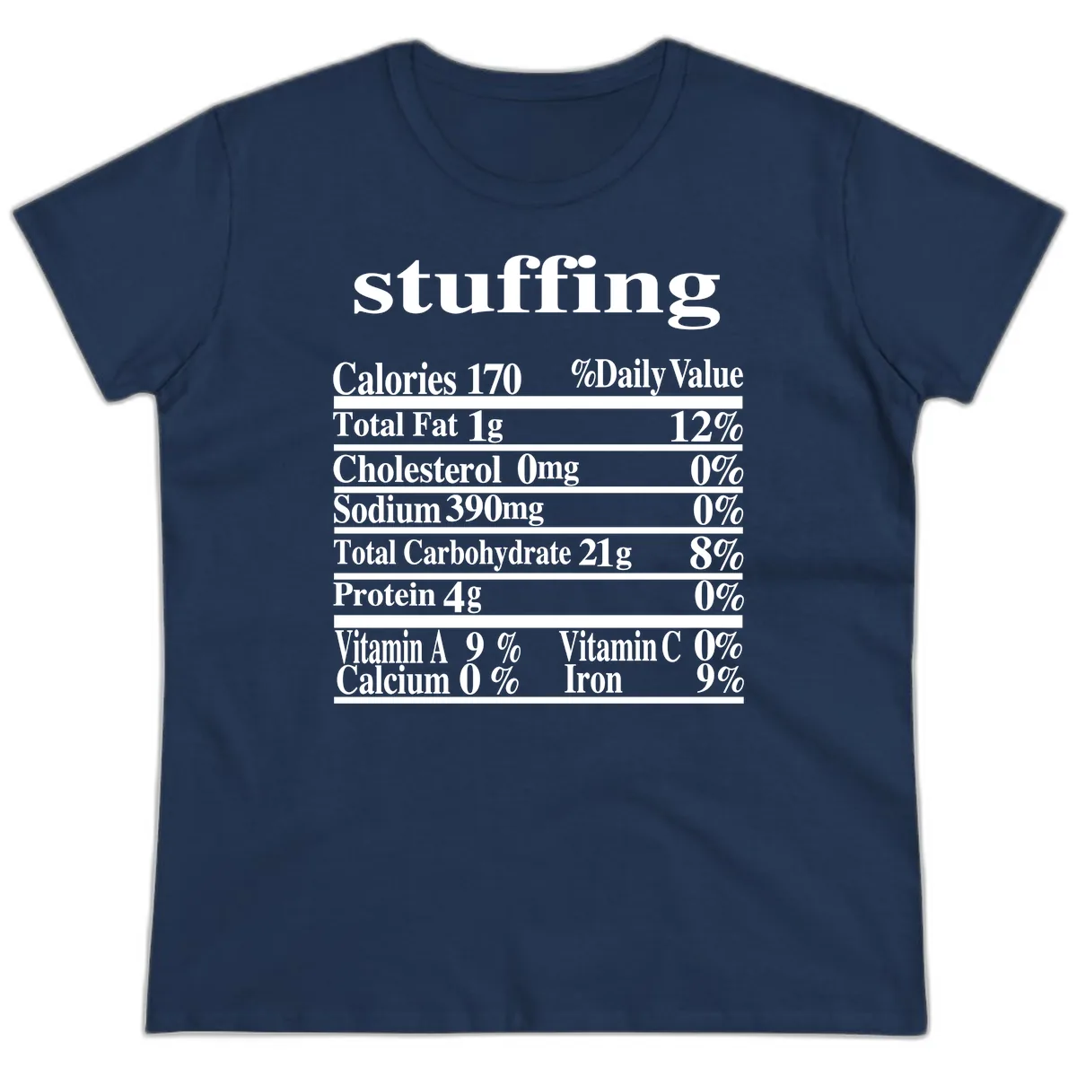 Stuffing Nutrition Facts Ladies Tee in Navy