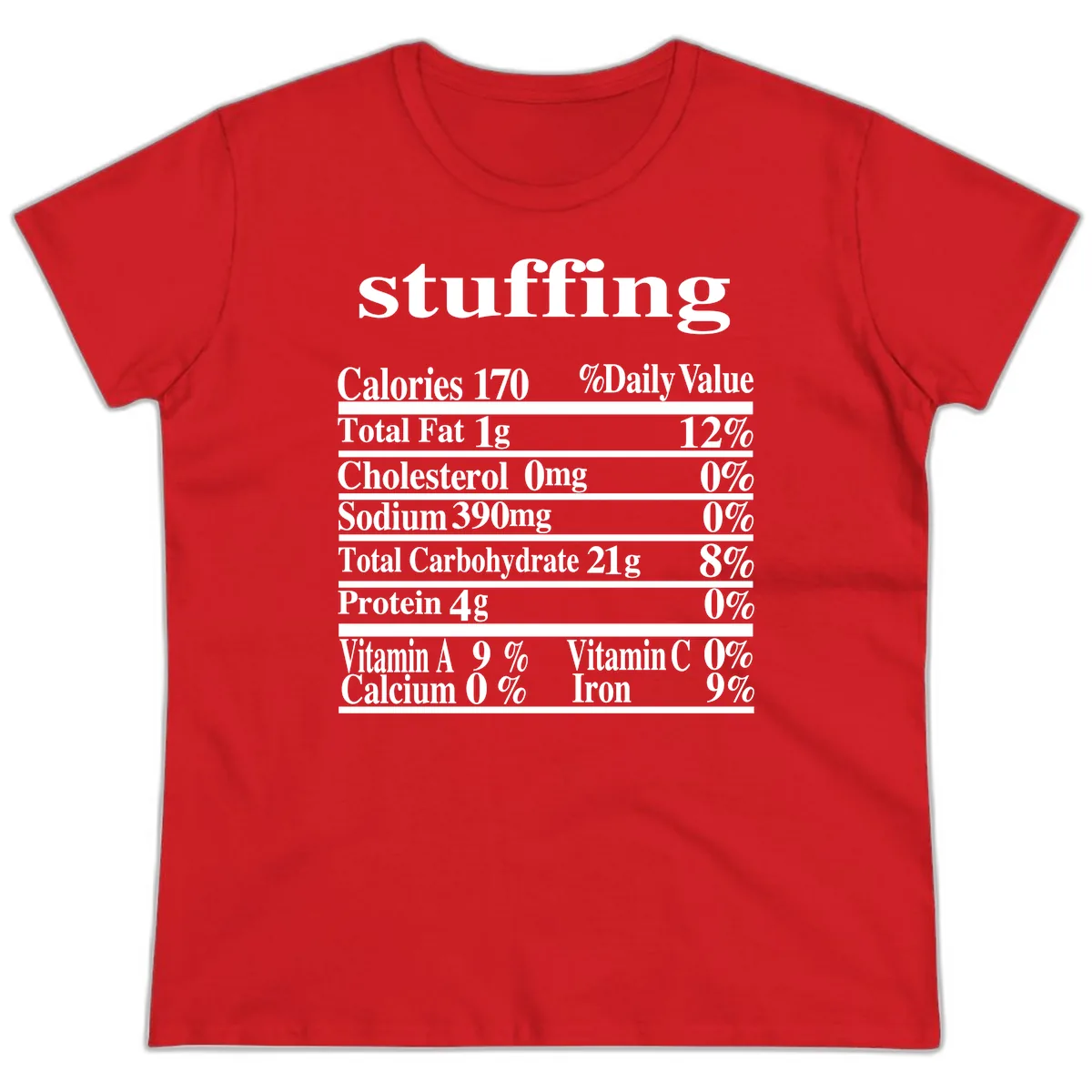 Stuffing Nutrition Facts Ladies Tee in Red