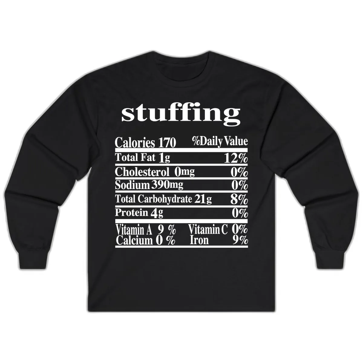 Stuffing Nutrition Facts Long Sleeve in Black
