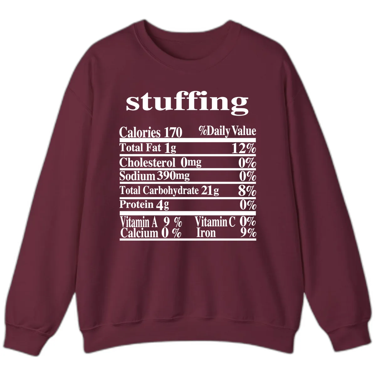 Stuffing Nutrition Facts Sweatshirt in Maroon