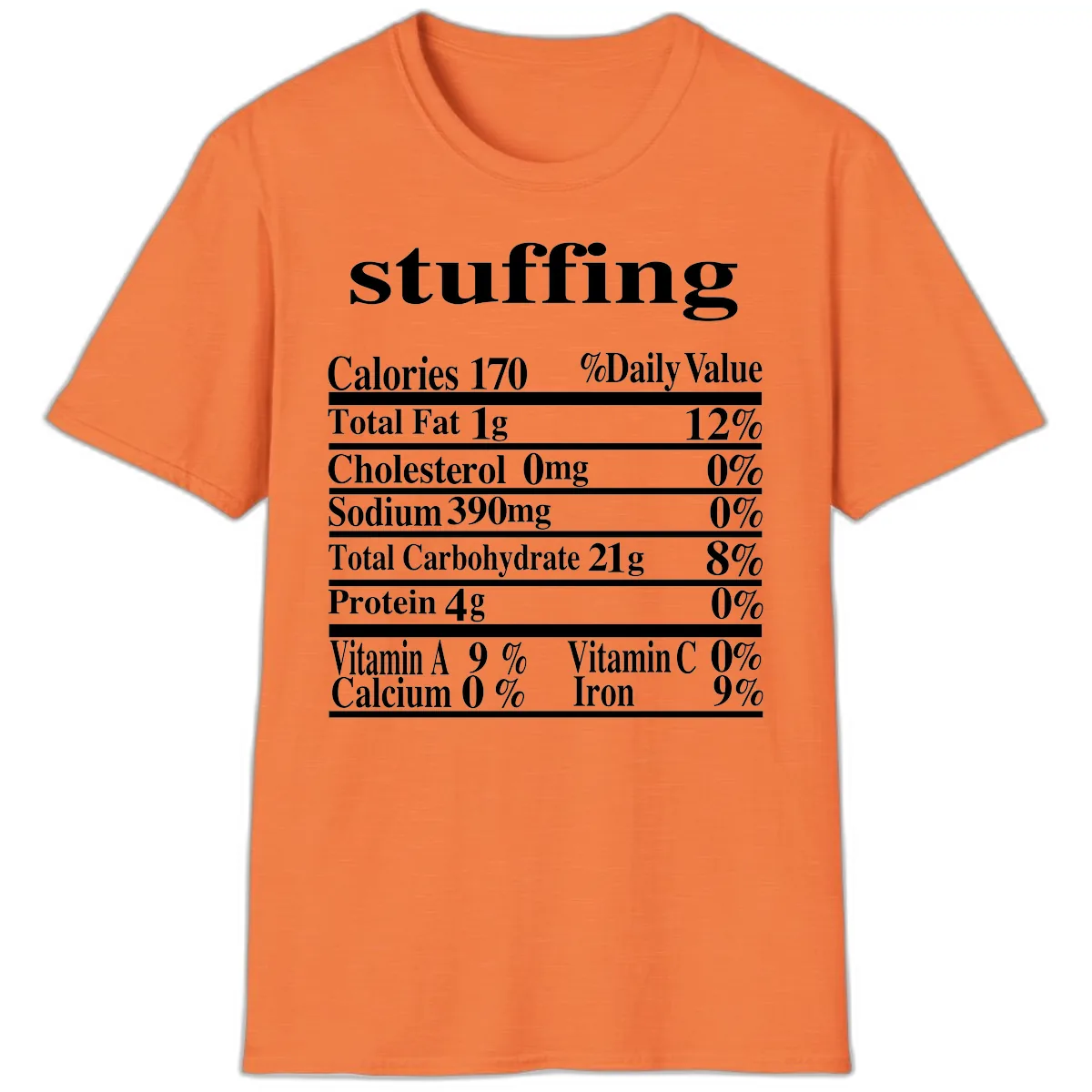 Stuffing Nutrition Facts T-Shirt in Heather Orange