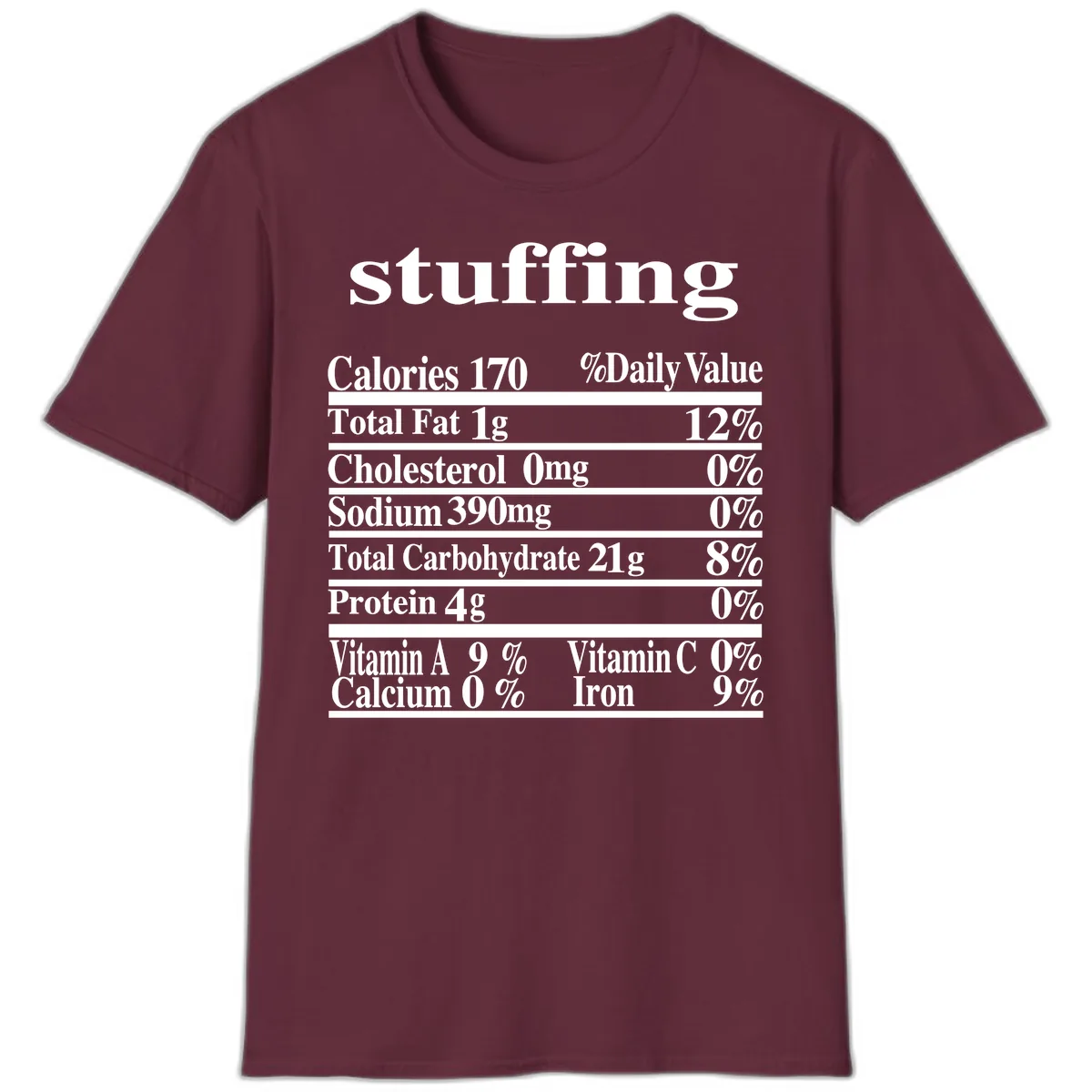 Stuffing Nutrition Facts T-Shirt in Maroon