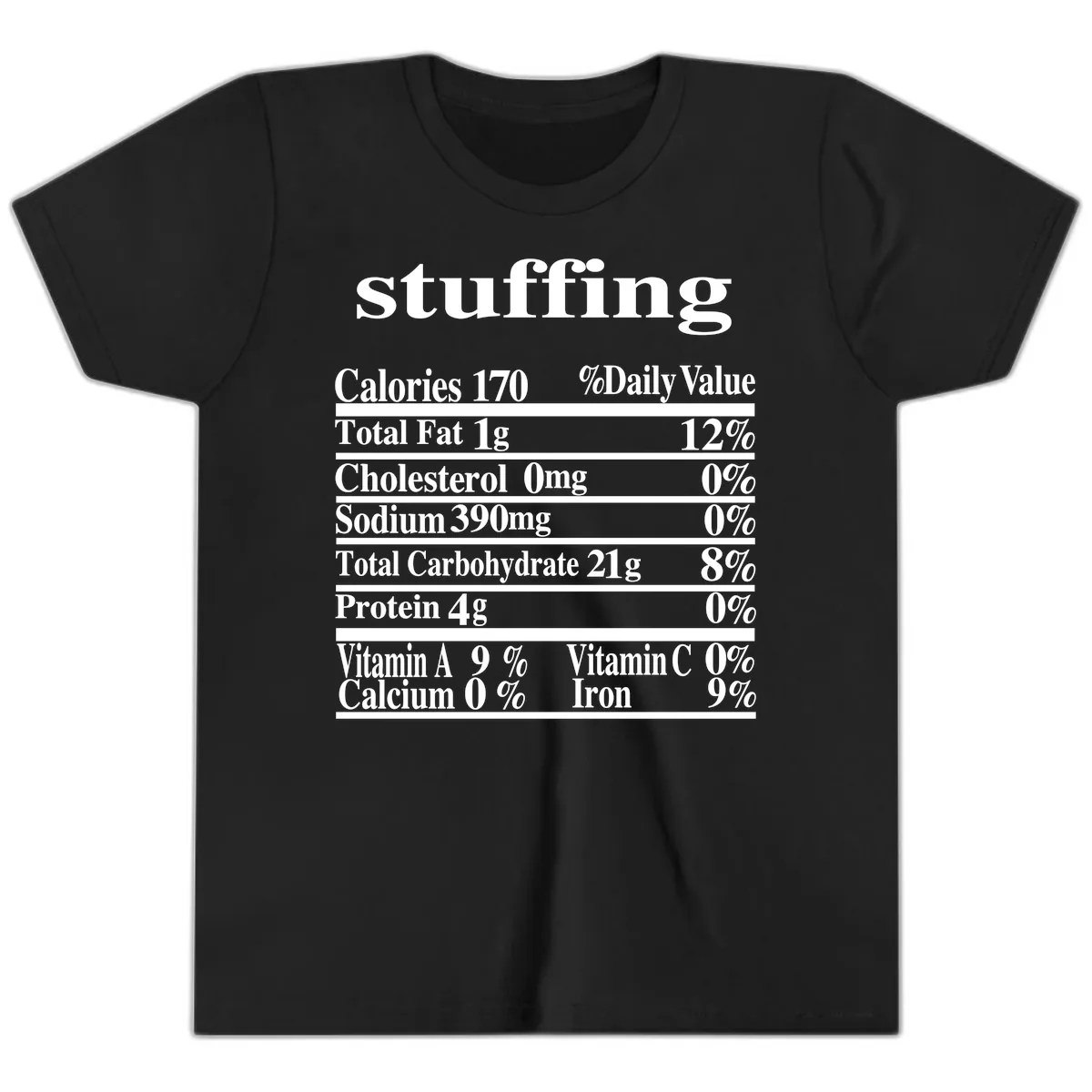 Stuffing Nutrition Facts Youth T-Shirt in Black