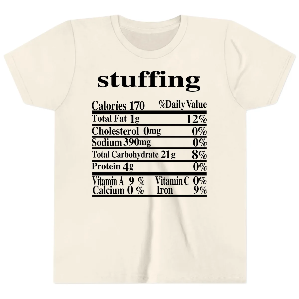 Stuffing Nutrition Facts Youth T-Shirt in Natural