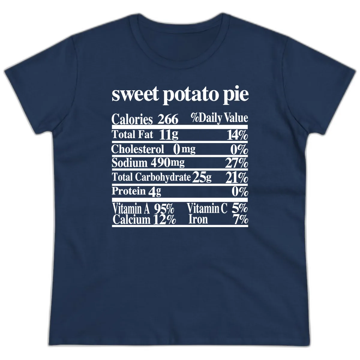 Sweet Potato Pie Nutrition Facts Ladies Tee in Navy
