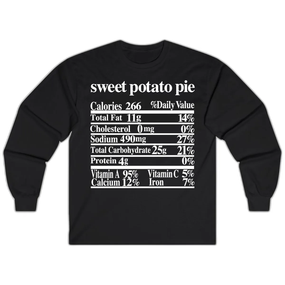 Sweet Potato Pie Nutrition Facts Long Sleeve in Black