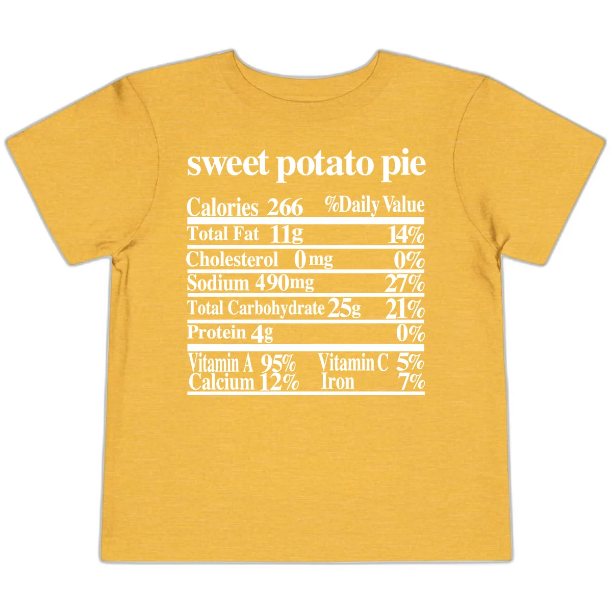 Sweet Potato Pie Nutrition Facts Toddler T-Shirt in Heather Yellow Gold