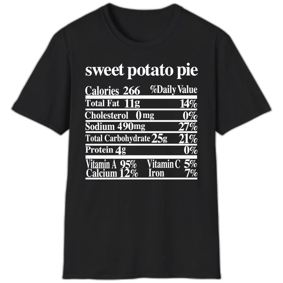 Sweet Potato Pie Nutrition Facts T-Shirt in Black
