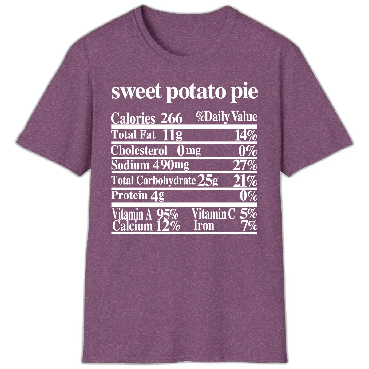 Sweet Potato Pie Nutrition Facts T-Shirt in Heather Maroon