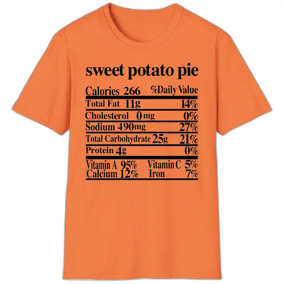Sweet Potato Pie Nutrition Facts T-Shirt in Heather Orange