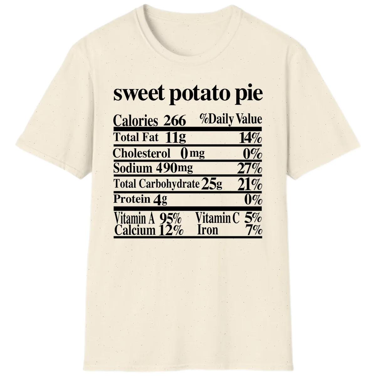 Sweet Potato Pie Nutrition Facts T-Shirt in Natural