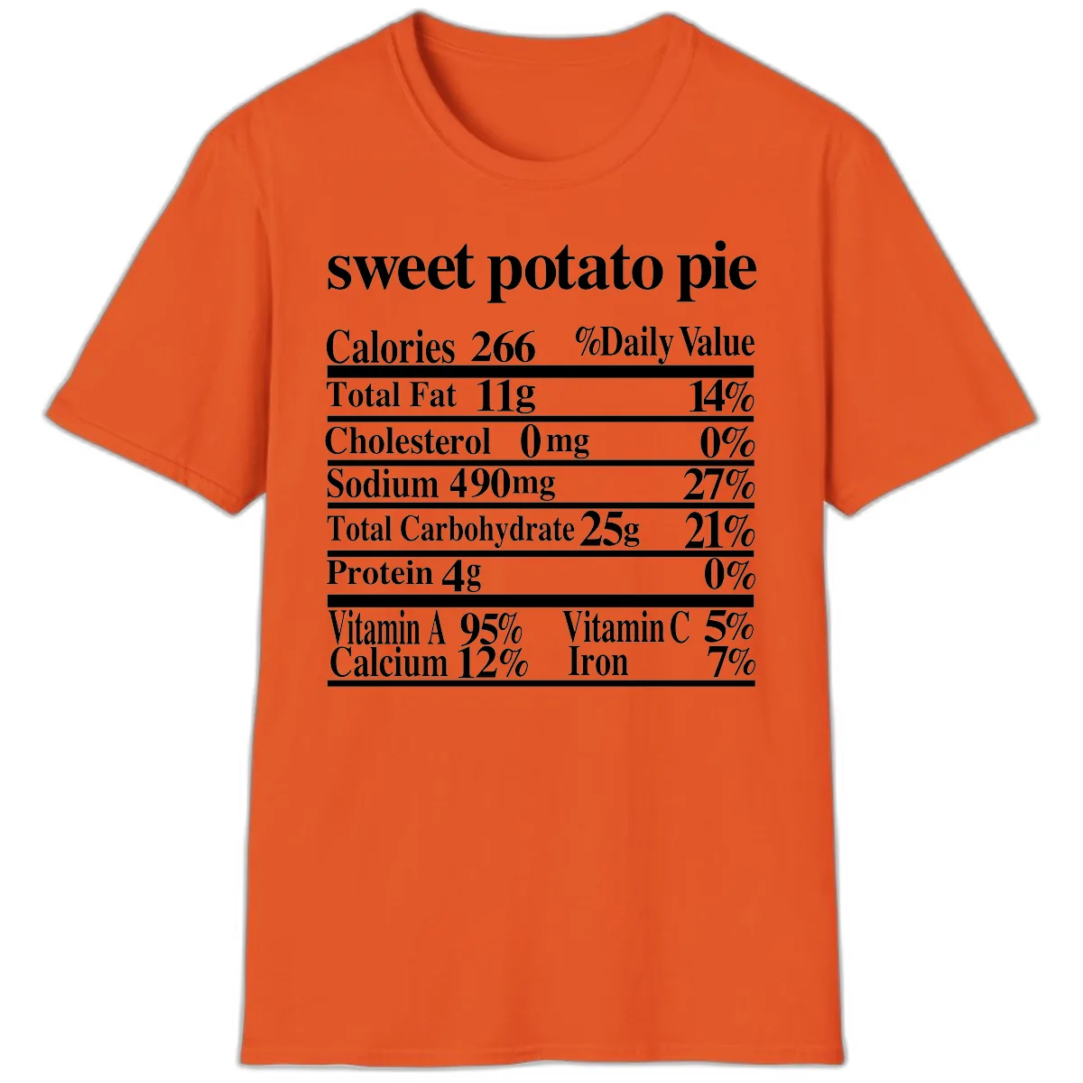 Sweet Potato Pie Nutrition Facts T-Shirt in Orange