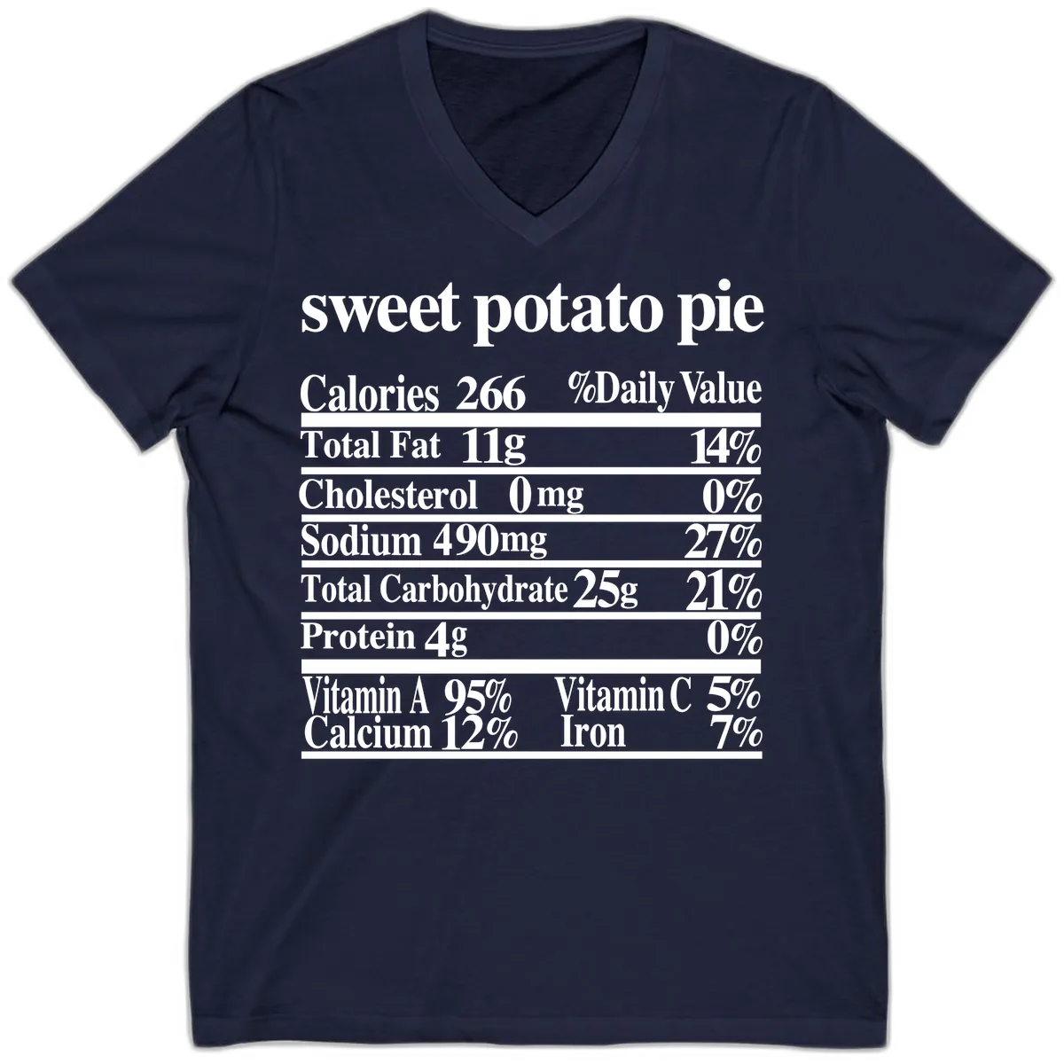 Sweet Potato Pie Nutrition Facts V-Neck in Navy