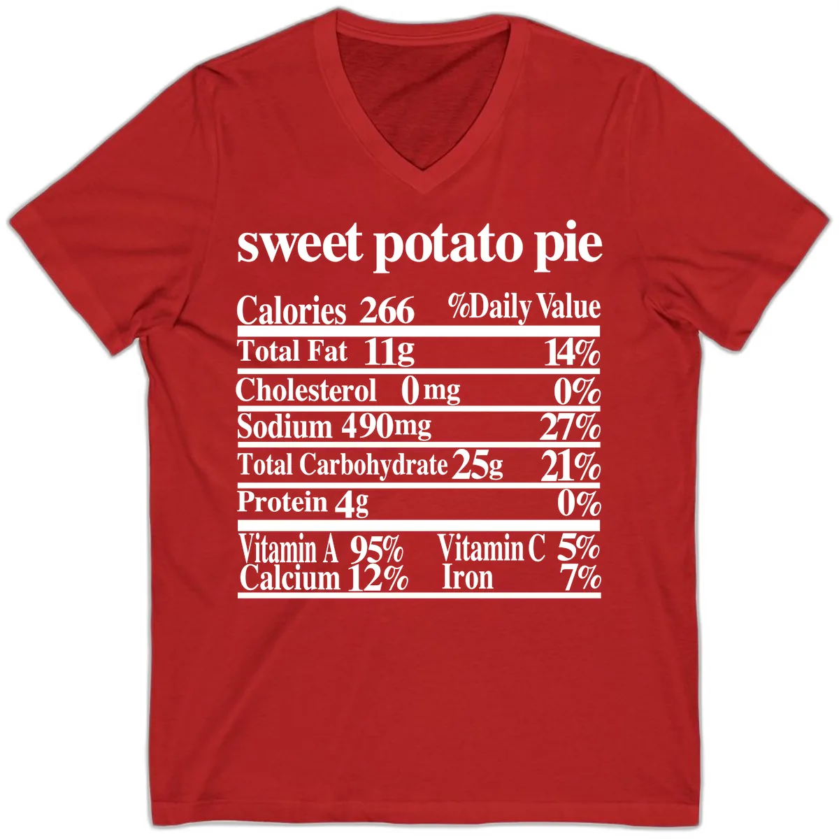 Sweet Potato Pie Nutrition Facts V-Neck in Red