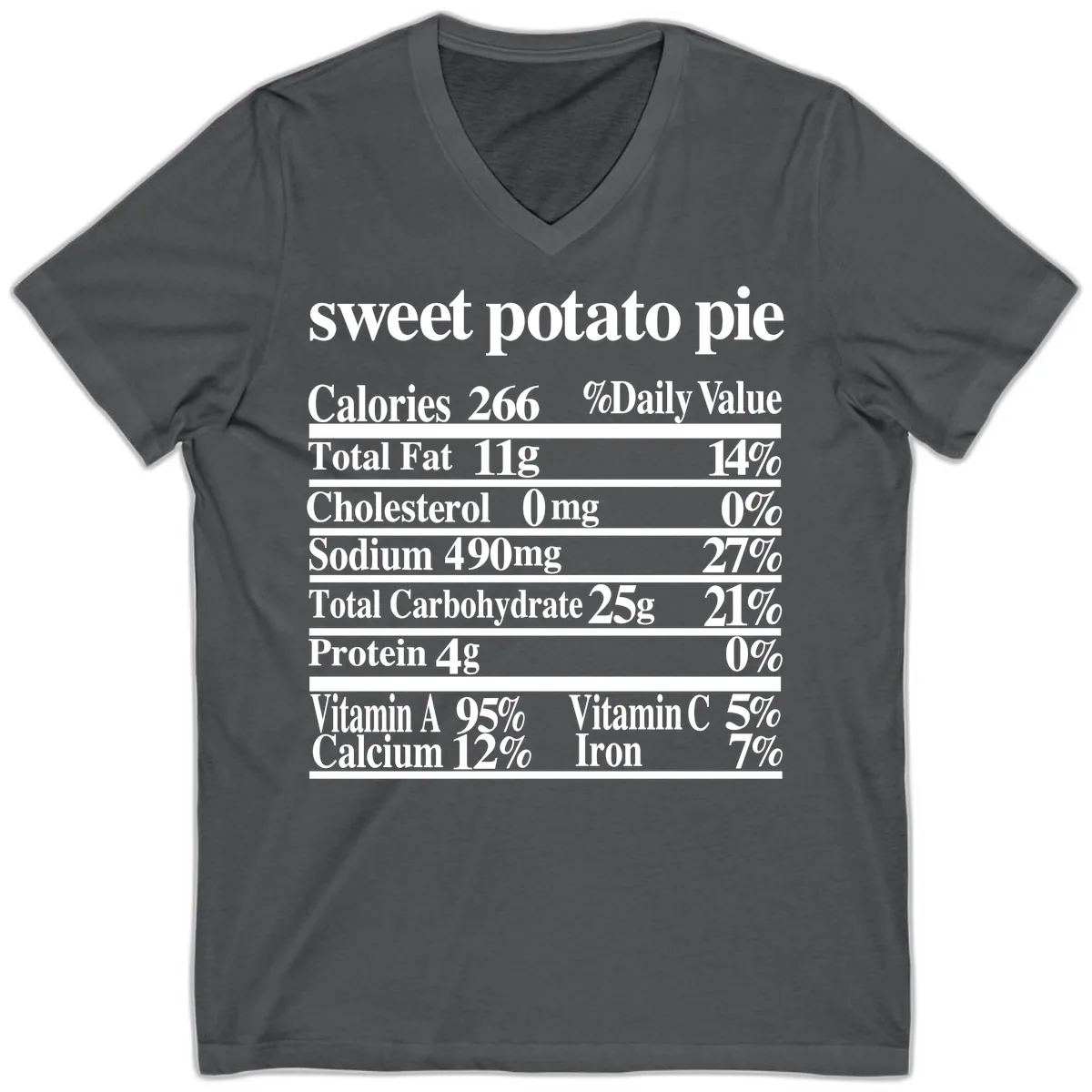 Sweet Potato Pie Nutrition Facts V-Neck in Asphalt