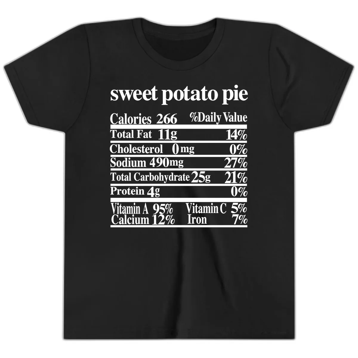Sweet Potato Pie Nutrition Facts Youth T-Shirt in Black