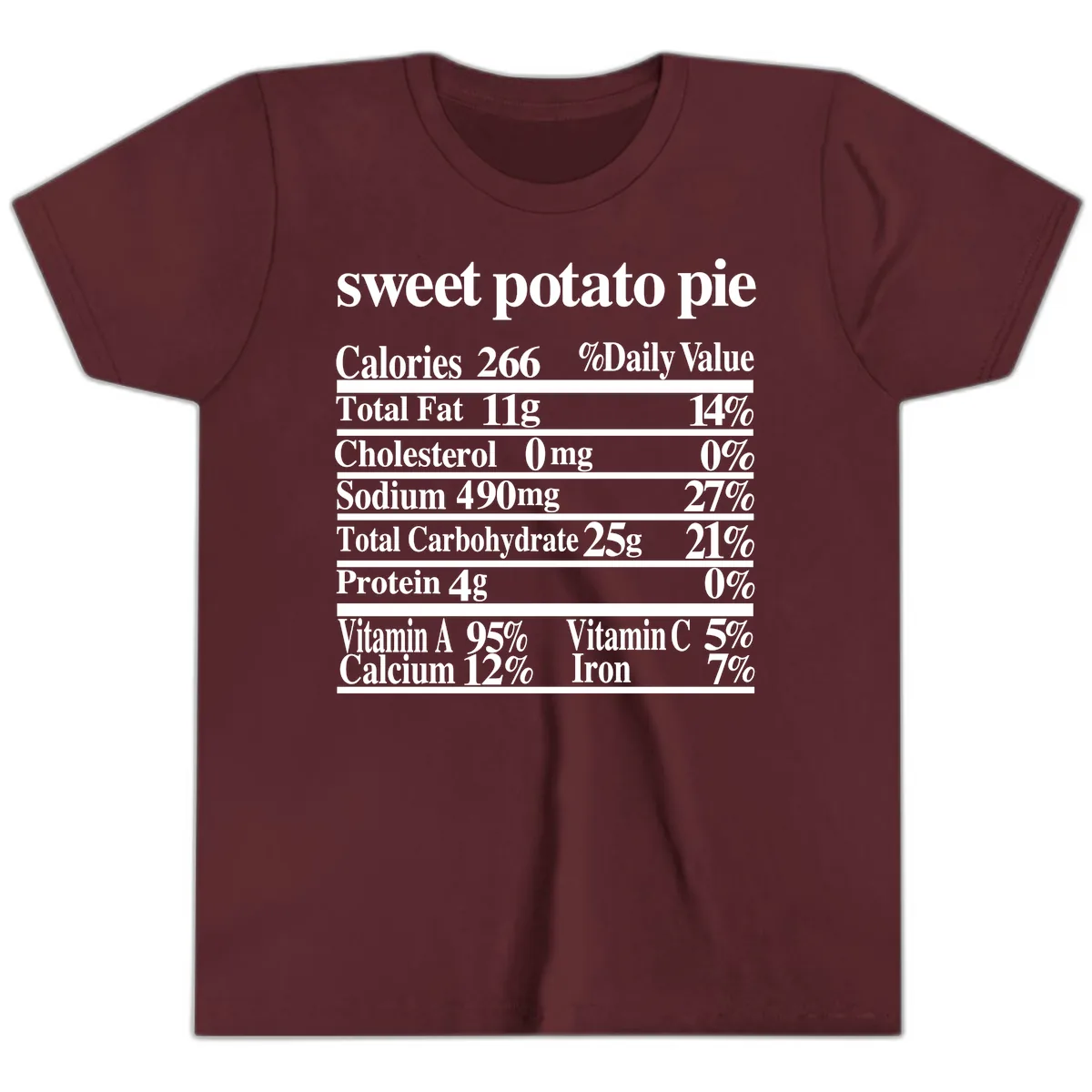 Sweet Potato Pie Nutrition Facts Youth T-Shirt in Maroon