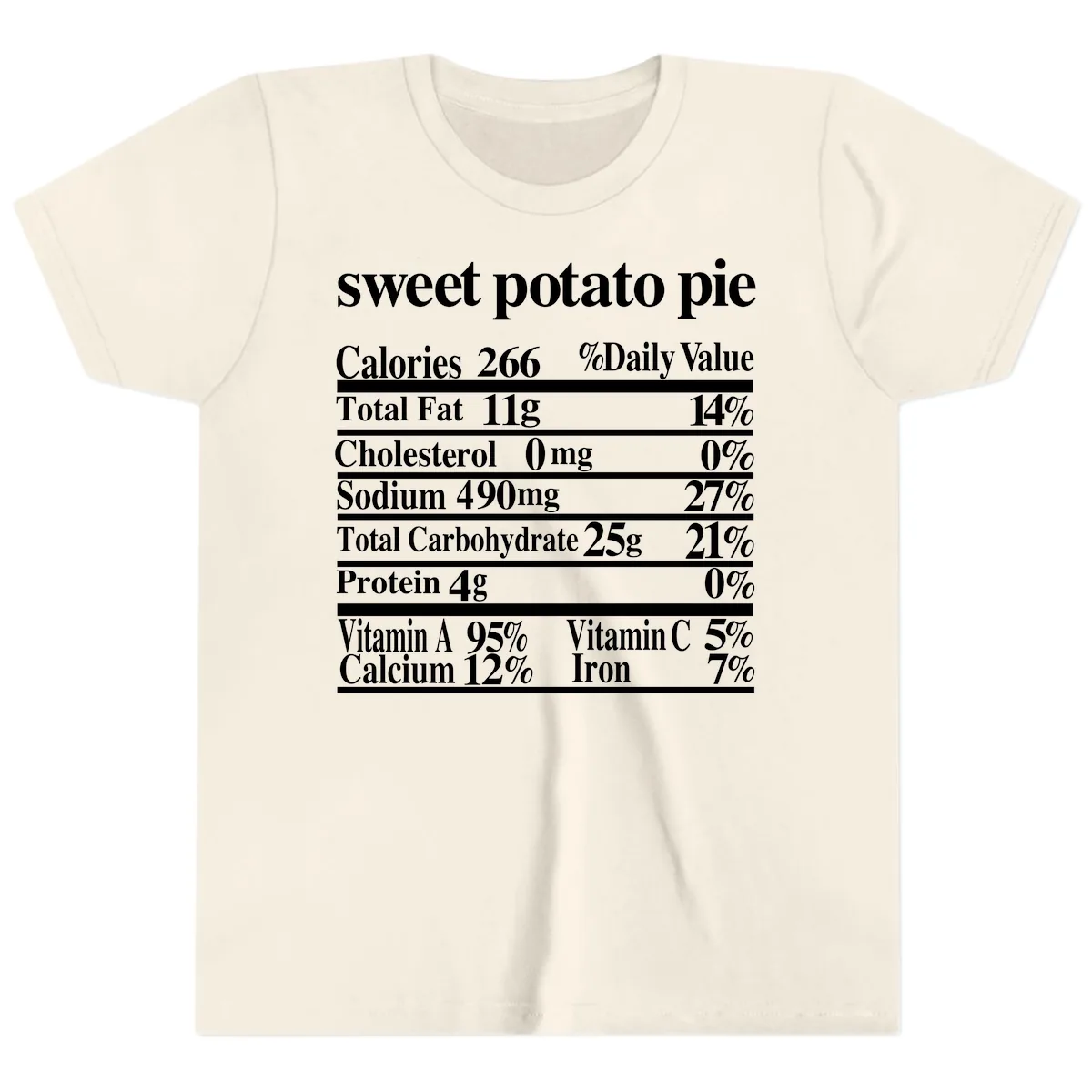Sweet Potato Pie Nutrition Facts Youth T-Shirt in Natural
