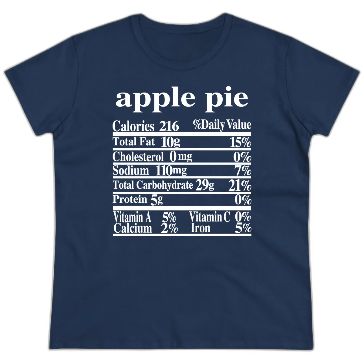 Apple Pie Nutrition Facts Ladies Tee in Navy