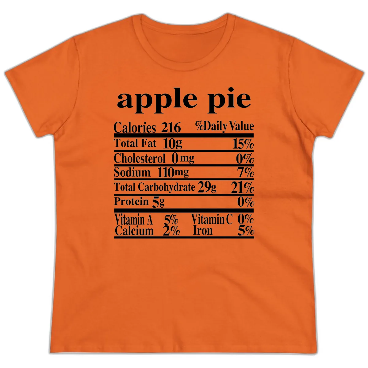 Apple Pie Nutrition Facts Ladies Tee in Orange