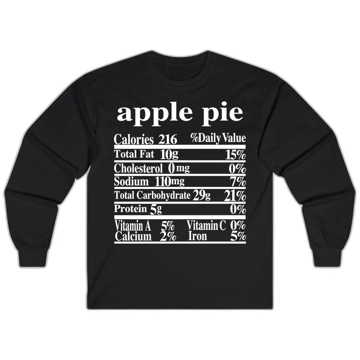 Apple Pie Nutrition Facts Long Sleeve in Black