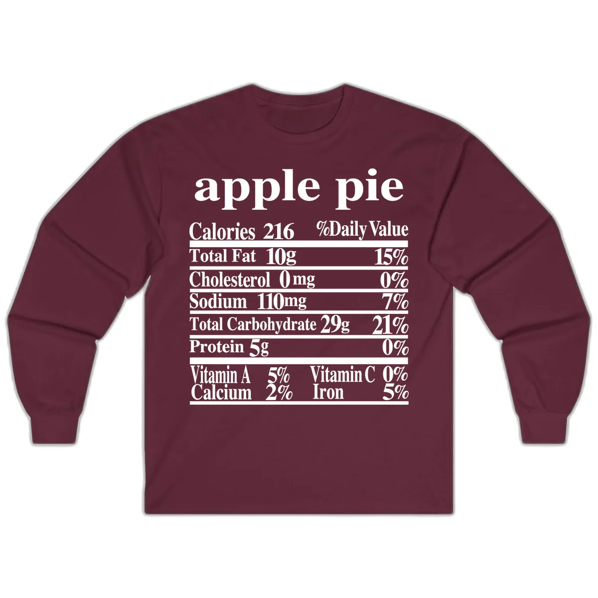 Apple Pie Nutrition Facts Long Sleeve in Maroon