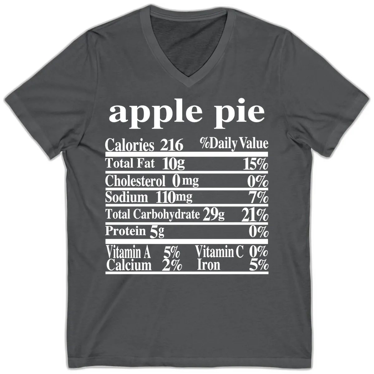 Apple Pie Nutrition Facts V-Neck in Asphalt