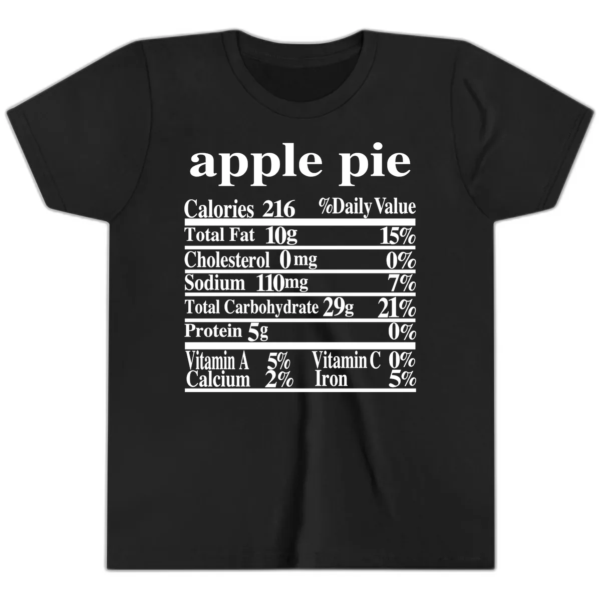 Apple Pie Nutrition Facts Youth T-Shirt in Black
