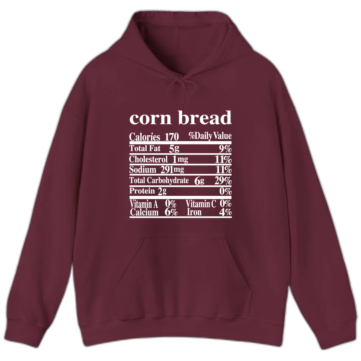 Corn Bread Nutrition Label Hoodie in Maroon