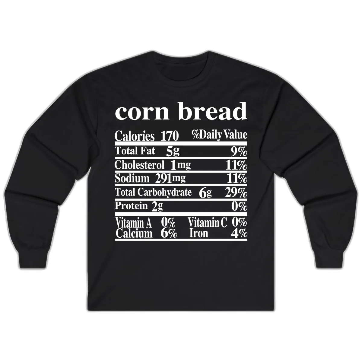 Corn Bread Nutrition Label Long Sleeve in Black