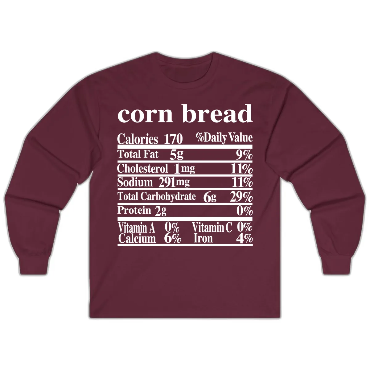 Corn Bread Nutrition Label Long Sleeve in Maroon