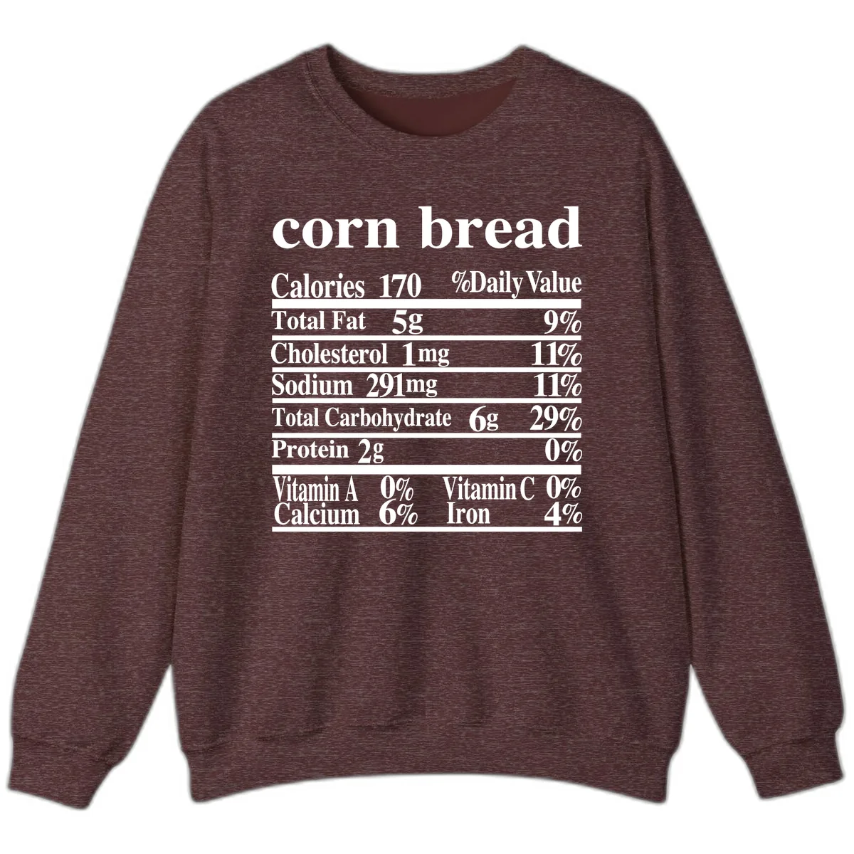 Corn Bread Nutrition Label Sweatshirt in Heather Sport Dark Maroon
