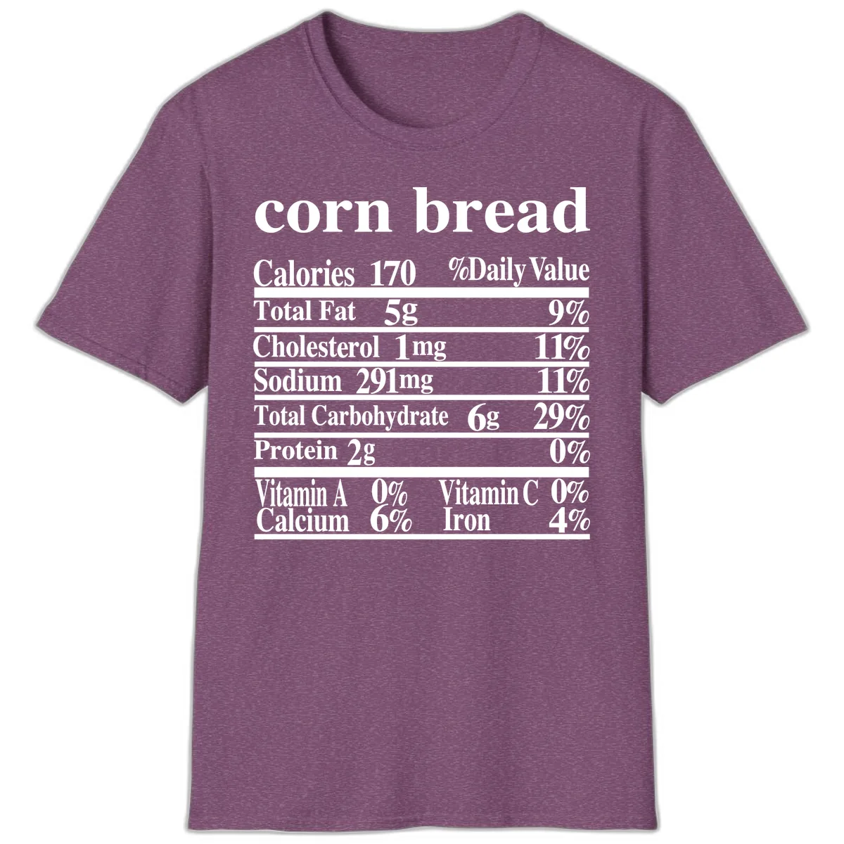 Corn Bread Nutrition Label T-Shirt in Heather Maroon