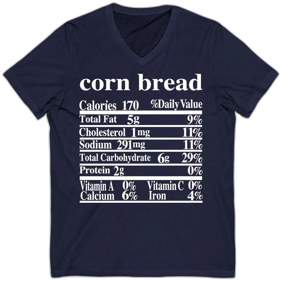 Corn Bread Nutrition Label V-Neck in Navy