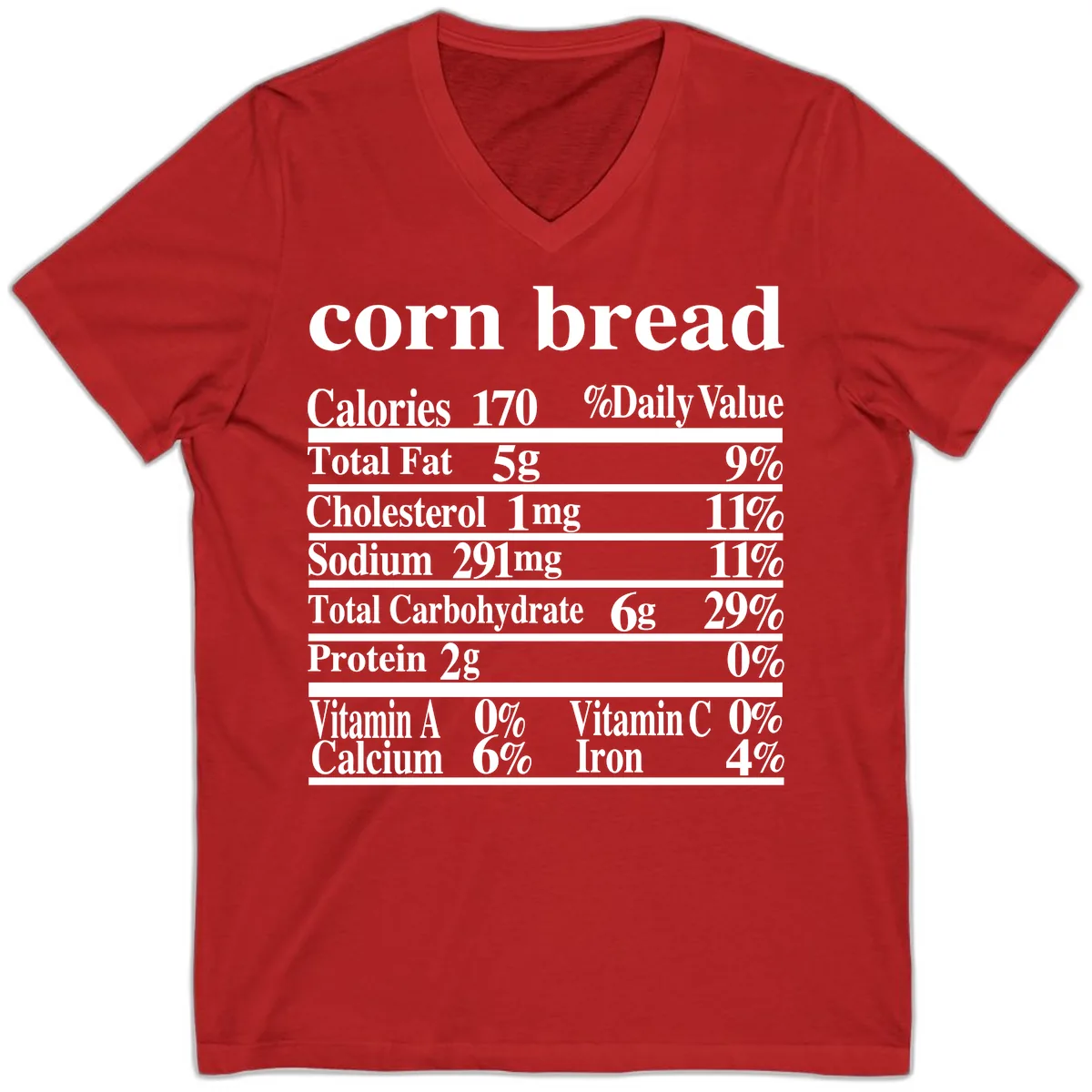Corn Bread Nutrition Label V-Neck in Red